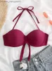 Damen-Badebekleidung, Bikini-Oberteil, Damen-Badeanzug, 2023, neuer Push-Up-Bikini-Badeanzug, Tanga-Unterteil, Stoff, reines Schwarz, Spitzen-Oberteil, Bademantel Z230717