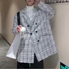 Abiti da uomo Blazer scozzesi di tendenza in stile coreano Giacche da uomo per il tempo libero Giacche da uomo Coppia streetwear Autunno Completo da completo nero / bianco