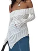 Women's Tanks Women S Off-Shoulder Ribbed Knit Crop Top With Ruffled Hemline And Sheer Long Sleeves - Trendy Y2K Style Sweater For Fall