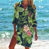 Camicette da donna Camicetta con stampa di piante tropicali Camicie a maniche lunghe con bottoni per le donne Moda Bohemien Top da spiaggia allentati per la protezione solare