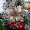 Decoratieve Bloemen Poinsettia Bloem Kunstmatige Kerstversiering Glitter Kerstboom Ornamenten DIY Decor Voor Krans Wieden Home Party