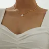 Colliers pendentifs en titane avec perles en or 18 carats Chian Real Pearl Choker Collier Designer T Show Runway Robe Rare INS Japon Coréen Boho Top 230714