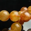 Strand 11mm Genuine Brazil Natural Copper Hair Rutilated Quartz Crystal Round Bead Bracelet Charm Stretch Femme