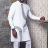 Fato de Treino Masculino Em Dashiki Africano Estampado Branco Étnico Terno 2 Peças Tradicional Festa de Casamento Roupas para Homens 230713