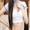 Sexy Lingerie Attractive Sailor Stewardess Cosplay Uniform Erotic Air Hostess Copslay Sets Deep V Neck Crop Top With Mini Skirt265Q