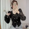 Women's Blouses Autumn 2023 French Bubble Sleeve Shirt Gentle Temperament Long Tops Ladies Elegant Double Breasted