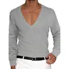 Herren T-Shirts Freizeit Langarm Lose Pullover Männer Frühling Herbst Casual V-Ausschnitt Basic Tee Mode Einfarbig Herrenbekleidung Hemd