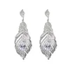 Stud Micro Pave Cubic Zirconia Leaf Pendant örhängen Silver Needle White Feather Earring Water Drop Dangle Jewelry Fashion Eartrop 230714