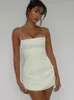 Casual Jurken Witte Ruches Mini Jurk 2023 Zomer Vrouwen Mouwloze Spaghetti Band Strakke Korte Dame Sexy Backless Party Clubwear