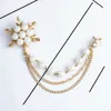 Pins Brooches Elegant Pearl Snowflake Chain Tassels Brooch Fashion for Women Pin Jewelry 230714