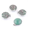 Pendant Necklaces 4pcs/Lot Natural Aventurine Stone Ancient Silver-Color Hollow Tree Of Life Round Flat Beads Women Men Jewelry IN3573