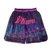 Mäns shorts basket shorts Miami Night Elastic DrawString midjeband broderi utomhussport shorts strandbyxor fyra ficklila 230713