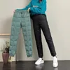 Calças femininas de algodão para baixo inverno 2023 cintura alta moda leve mãe casual esportes quentes
