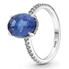 925 Sterling Silber Ring Lavish Sparkle Row Eternity Blue Circle Siegelring mit drei Steinen für Frauen DIY Geschenk Modeschmuck L230704