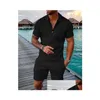 Survêtements pour hommes Mode pour hommes Costume de couleur unie Hommes Ensembles Mesh Imprimé 2023 Streetwear Zipper Shorts à manches courtes Deux pièces Drop Deli Dhx3K