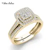 Pierścienie ślubne 2PCS Zaangażowanie dla kobiet Oryginalne 925 Srebrny Zestaw Pierścienia 14K Gold Stated Bridal Bridal Binder Lab Diamond Jewelry 230714