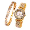Armbanduhren Damenuhr, Stahlarmband, Quarz, luxuriös, modisch, besetzt mit Diamanten, römisch gemusterter Diamant eingelegt