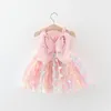 Abiti da ragazza Summer Girls 'Princess Party Birthday Dress Back Bow Wings Fairy Strap Ricamato Butterfly Mesh 230713