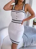 Urban Sexy Dresse Summer Casual Color Block Button Bodycon Dress Knitwear 230714