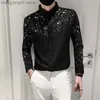 メンズカジュアルシャツのスタープリントポルカドットシャツトッツメン高品質の長袖男性シルクシャツパーティーバースリムフィットフローラルメンズ衣類T230714