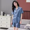 Damennachtwäsche Pijamas Mujer Big Yards 3XL Pyjamas Frauen Kurzarm Hosen Pyjamas Weibliche Seide Satin Chinesischen Pyjama Set Casual Hause Anzug