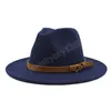 Simple femmes hommes laine Fedora chapeau avec ruban en cuir Gentleman élégant dame large bord Jazz église Panama Sombrero casquette