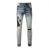 Jeans pour hommes Patch Hole Brodé Streetwear Hip Hop Patchwork Skinny Stretch Ripped Effiloché Pour Homme