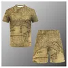 Męskie dresy męskie 2-częściowy średniowieczna mapa Summer T-Shirt Shorts 3D Printing Casual Męski garnitur Mash