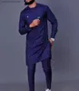 Tute da uomo Abita da uomo africano camicia per cuciture a colori solide e pantaloni casual 2 pezzi set da uomo abito da donna per le abiti da lavoro per uomini T230714