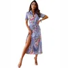 2023 Urban Sexy Dresses Spring/Summer New Short Sleeve V-Neck Bohemian Shirt Dress Women