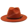 Erkekler Kadınlar Geniş Sebir Yün Federa Panama Şapkası Kemer Tokalı Jazz Trilby Cap Party Partisi Resmi Top Şapka Büyük boy 56-58cm