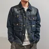 Herrjackor Autumn Loose Casual Denim Jacket Män gör gamla tvättade amerikanska retro lapels Joker Jacket 230713