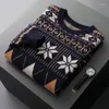 Camisolas Masculinas 2023 Roupas Masculinas Suéter de Lã Pura Vintage Jacquard Jumper Gola Redonda Pulôver Casaco Masculino Ropa Hombre