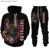 Herrspårar tyska herde hund 3d tryckta hoodies tröjor herr huva tröja sätter män sportkläder träning herrkläder kostym t230714