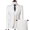 Garnitury męskie (spodnie kamizelki kurtki) Suiruk trzyczęściowy stały kolor Slim-Fit Boutique Business Fashion Clothing Zestaw
