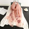 Scarves Silk Wool Scarf Women Embroidery Long Shawl Female Hijab Wrap Summer Beach Cover-ups Fashion Pashmina Bandana