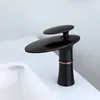 Rubinetti lavabo bagno Rubinetto cascata lavabo Olio nero Ottone Miscelatore monoforo Grifo Lavabo Lavaggio a freddo