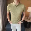 Men's T-Shirts High class fashion stripe knitted short sleeved t-shirt for men 2023 summer leisure Korean high-end soft breathable polo shirt L230713