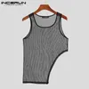 Men's Tank Tops INCERUN 2023 Sexy Leisure Waistcoat Summer Male Breathable Mesh Sleeveless See-though Round Neck Vests S-5XL