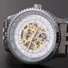 新しいJaragar relojes Watches Top Brand Mens Classic Stainless Self Wind Skeleton Mechanical Watch Fashion Cross Wristwatch2660