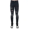 Männer Jeans Street Fashion Männer Schwarz Grau Skinny Ripped Stretch Hose Leopard Patched Designer Hip Hop Marke Hosen Hombre