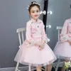 Ethnic Clothing Pink Girls Cheongsam Embroidery Flower Chinese Dress Mandarin Collar Birthday Party Kids Princess Formal249T