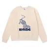 2023 Rhudes Hoodie Mens 까마귀 스웨트 셔츠 Felpa Uomo 틈새 패션 브랜드 Sudadera 가을 겨울 롱 슬리브 둥근 목 풀 오버 바닥