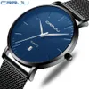 Mode Hommes Minimaliste Montres crrju Ultra Mince Noir En Acier Inoxydable Maille Bande Montre Hommes D'affaires Casual Analogique Quartz clock2803