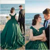 2019 Arabic Dark Green Wedding Dresses Off The Shoulder Lace Appliqued Beaded Ball Wedding Dress Bridal Gowns Custom Made robe de 308F