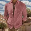 T-shirt da uomo Giacca da uomo a maniche lunghe in velluto a coste autunnale e invernale Solid Camicia da spiaggia sociale traspirante in stile europeo americano