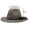 Mens Jazz Fedora Hats Gentleman Cotton Winter Women Leopard print pearl Aba larga Top Hat Chapeau Femme