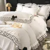 Bedding Sets Simple Sweet Princess Style Set Ultra Soft Comfortable Bow Decoration Ruffle Edge Duvet Cover Bed Sheet Pillowcases 4Pcs