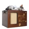 Andra katttillförsel Pet Urns Cremation Träförvaring Box U Lock Hand Carved Personaliserat urnminne med P O -ram för hundar 230713