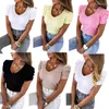 女性のTシャツ縫合2023 Y2KトップTシャツ夏の女性弾性ピットストリップスレッドプルオーバーバブルスリーブVネックショートTシャツ